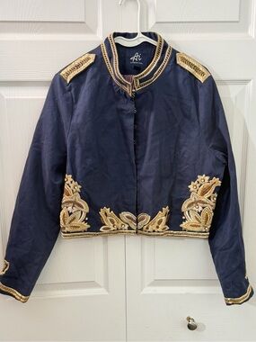 Authentic Icon Navy Gold Embroidered Military Cropped Jacket XL Runs Small